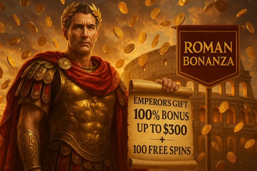 Roman Emperor offering a welcome bonus for the Roman Bonanza slot
